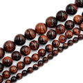 AD Beads Natural Tiger's Eye Gemstone Smooth Round Beads 7.5" Strand (8mm, Red) - color: Red, size: 8mm
