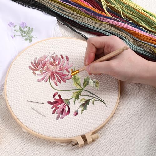 Tambour Embroidery Micro Crochet Hook Wood Handle with 3 Needles Tambour Crochet Hooks Embroidery Kit Beads Latch Beaded Needle French Drum Hooks for Sequin Beading Knitting DIY Sewing