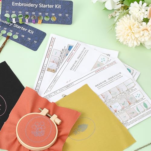 SUNNYCLUE DIY 3 Sets Embroidery Necklace Kits Embroidery Necklace Pendant with Chains Hoops Cloth Spring Flowers Pattern Stitch Kit for Jewelry Making Crafts Supplies Adults Beginner Starter Women - style: Flower 1