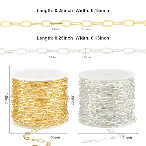 Kyutong 32.8 Feet Gold and Silver Jewelry Making Chains 2 Rolls Paperclip Chain Necklace with Clasps for Women DIY Jewelry Crafts - color: 3.2x6.3 Paperclip Chain