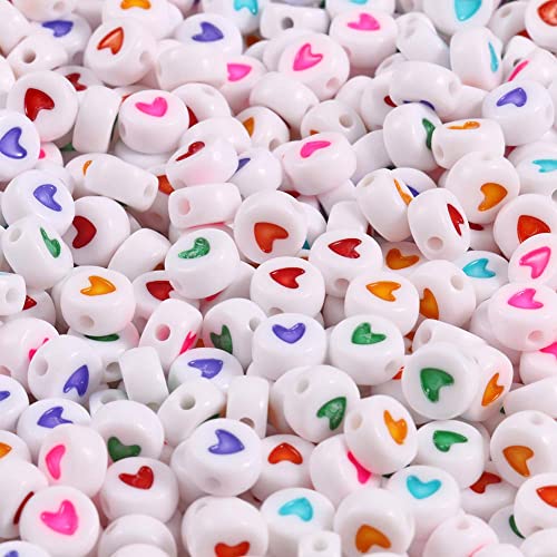 Yochus 1000pcs White Round Acrylic Love Beads 4x7mm Colorful Heart Shaped Beads for Jewelry Making and DIY Bracelets, Necklaces, Key Chains - color: Colorful Heart, size: 4x7mm