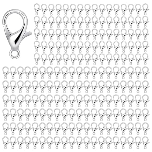 200 PCS Silver Lobster Claw Clasps, Small Alloy Lobster Clasps with Metal Storage Box Lobster Clips for DIY Keychains Bracelets Necklaces Crafts Jewelry Making (12×7mm, Silver) - color: Silver