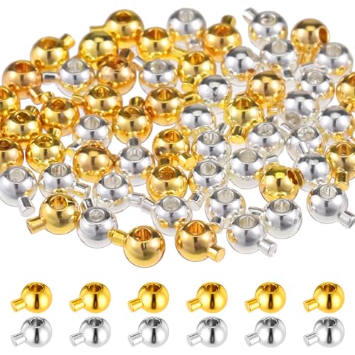 60 Pcs Crimp Beads Stopper for Bracelets, Crimp Beads for Jewelry Making 3 mm Round Positioning Spacer Bead Positioning Spacer Bead for Jewelry Making Gold Silver MetalBead