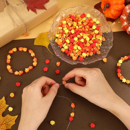 Fall Polymer Clay Beads, 300pcs Thanksgiving Fall Leaf Pumpkin Clay Beads for Jewelry Making Autumn DIY Bracelet Necklace Accessories Craft Party Supplies - color: Yellow Orange