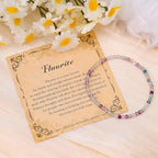 BONNY BOXX Natural Genuine Gemstone Faceted Round Beads Bracelets, 3mm Adjustable Stretchy Tiny Faceted Black Tourmaline Bracelet, Healing Crystal Reiki Chakra Dainty Jewelry Fashion Gifts - color: Fluorite