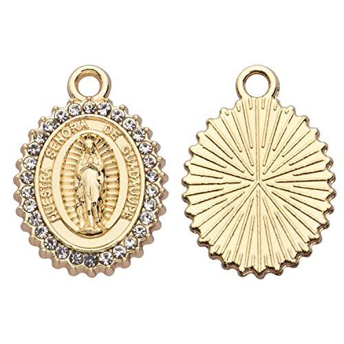 Pack of 20 Rhinestone Charms Gold Plated Pendants Pave Crystal Accessories for Necklace Bracelet Jewelry Making DIY Crafting - color: (Virgin Guadalupe)VID63701