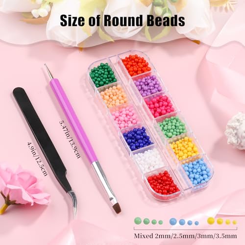 1000Pcs Resin Macaron Beads, 2-3.5mm 3D Round Bubble Balls Summer Macaron Candy Sweet Colors Nail Ball Beads with Tweezers and Dual-end Brush (20-K1-colorful-beads) - color: 20-K1-colorful-beads