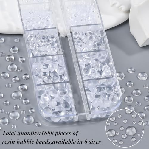 1600Pcs 3D Mixed Sizes Bubble Beads Nail Charms Jewelry, 2-6mm 3D Semi-Circular Dewdrop Water Droplets Bubble Balls Flatback Rhinestones Jewels Gems with Pickup Tools for Nails DIY Crafts(15-K1-beads) - color: 15-K1-white-bubble-beads
