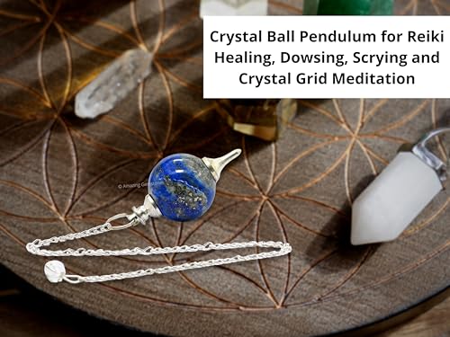 Amazing Gemstone Lapis Lazuli Crystal Ball Pendulum for Divination - Dowsing Pendulum Necklace with Chain and Quartz Bead for Reiki Healing and Crystal Grid Meditation - color: Lapis Lazuli