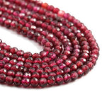 2 Strands Natural Stone Beads Garnet Gemstone Faceted Loose Beads for Jewelry Making Necklace Length 15" Size 2mm - size: 2 mm