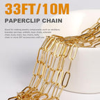 [33 Ft] Stainless Steel Paperclip Chains Roll, 2.5mm Width 18K Gold PVD Plated Stainless Steel Oval Link Chains Spool Bulk for Jewelry Making - color: 18k gold(2.5mm)