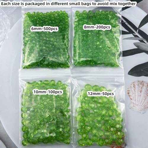 850pcs Acrylic Round Faceted Beads 6mm 8mm 10mm 12mm Faceted Round Spacer Beads for Bracelets Necklace Earring DIY Jewelry Making Craft(Green) - color: Green
