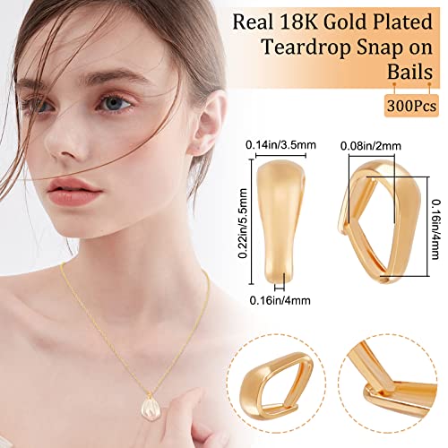Beebeecraft 1 Box 300Pcs Snap Bail Hook 18K Gold Plated Brass Pinch Clip Clasp Bail 3.5x5.5mm Teardrop Necklace Clasps Pendant Charm for Necklace Jewelry Making - color: Golden#5