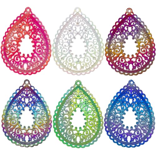 Dazzling Colorful Filigree Charms Hollow Out Multicolor Geometric Filigree Pendants for DIY Jewelry Making Earrings Necklaces Components - color: Waterdrop-2