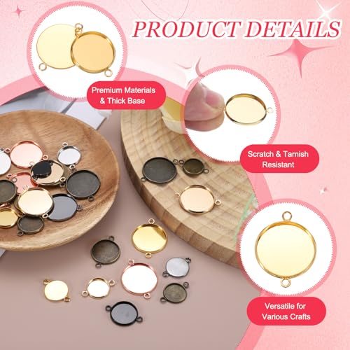 PATIKIL Pendant Trays for Jewelry Making, Blank Pendants Iron Double-hanging Bezel Settings Flat Base for Necklace Bracelet Charm - color: Bright Gold