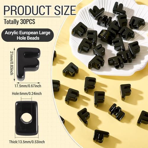Craftora 30Pcs 20mm Black Large Letter Beads, Acrylic Big Alphabet Beads, Jumbo Initial Letter F Bead with Large Hole for Friendship Bracelets Keychain Bag Charms Shoelaces - color: Letter F