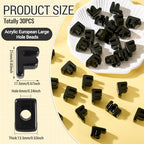 30Pcs Large Hole Letter Beads Black Acrylic European Beads 3D Letters F Chunky Bead Initial Alphabet Bead for Key Chains Bracelets Necklace DIY Craft Bag Charm Kit Arts Projects - color: Black-F