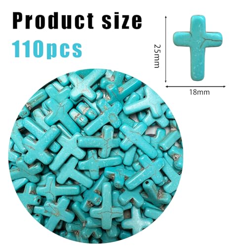 Turquoise Cross Beads for Bracelet Making - 110pcs 18x25mm Natural Semi-Precious Gemstone Loose Spacer Beads for Jewelry, Beading, Earrings & DIY Handmade Crafts - color: Turquoise Cross 18*25mm