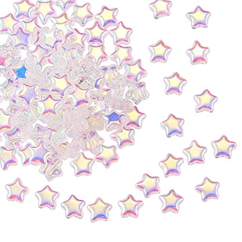 UR URLIFEHALL 100 Pcs Clear AB Star Glass Beads Twinkle Star Beads Tiny Glass Beads for Earring Bracelet Necklace Jewelry DIY Craft Making - color: 100pcs-8x8.5x4mm-clear AB plated star glass beads