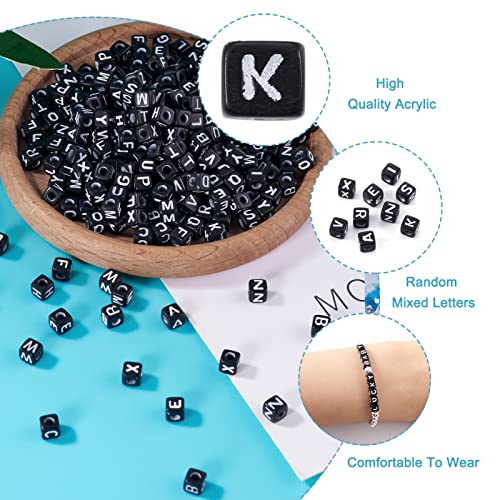 FASHEWELRY 500Pcs Cube Acrylic Letter Beads 5x5x5mm Black Square A-Z Alphabet Beads for DIY Bracelet Necklace Jewelry Making - color: Mixed