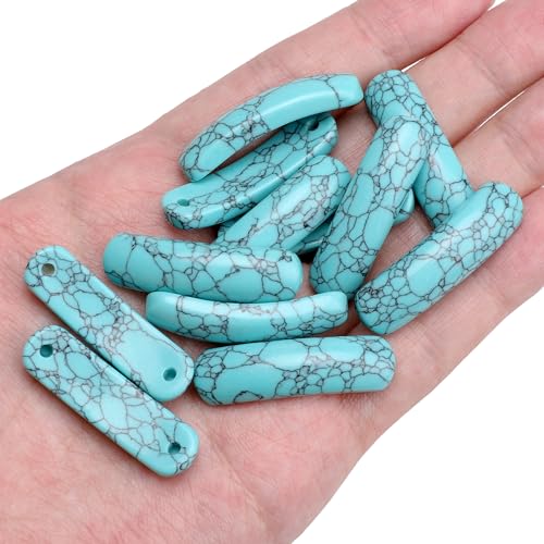 BEADIA Curved Blue Turquoise Stone Beads 36x10mm 4pcs for DIY Bracelet Jewelry Making - color: Blue Turquoise