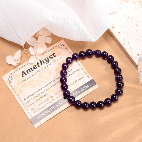 MASSIVE BEADS Handmade Yoga Stretch Elastic Bracelet Natural Stone Crystal Healing Power Energy Gifts for Unisex Adult 4mm 6mm 8mm 10mm - color: Amethyst(Love Guardian), size: 6mm