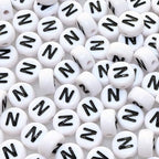 Amaney Letter Beads N 100pcs 7x4mm White Round Acrylic Black Alphabet for Bracelet Jewelry Making - color: N