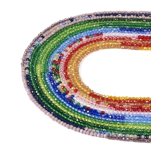 FASHEWELRY 15 Strands 2mm Transparent Faceted Round Crystal Beads, 15 Colors, 3075 Pieces, Gradient, Segmented, DIY Bracelet Necklace Jewelry Making - color: Gradient Color-15 Colors, size: 2mm