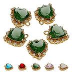 Crystal Zirconia Gold Plated Brass Charms for Jewelry Making Bracelet Necklace Earring Pendant Craft Supplies DIY Accessories - color: HeartA-Green-5Pcs