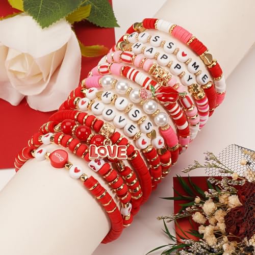 Twinfree Bohemia Beaded Bracelet for Women, Polymer Clay Stretch Bracelets - color: color 48