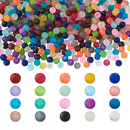 Craftdady 500Pcs 8mm Frosted Round Glass Beads Transparent Matte Crystal Glass Ball Beads Tiny Loose Spacer Beads 20 Colors for Jewelry Making, Hole: 1.3-1.6mm GLAA-CD0001-14B-Qingsen - color: 20 Colors Frosted, size: 8mm