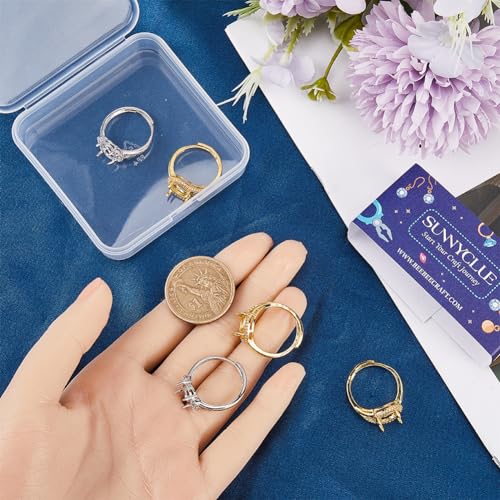 SUNNYCLUE 1 Box 8Pcs Prong Ring Setting Cubic Zirconia Adjustable Ring Blanks Golden Silver Brass Finger Ring Components 4 Claw Prong Ring Base for Jewelry Making Kits DIY Gemstone Rings Adult Women - style: Ring 1