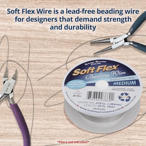Soft Flex 49 Strand Beading Wire - Medium 0.19 Diameter - 30 Feet Nylon Design Wire - style: Satin Silver