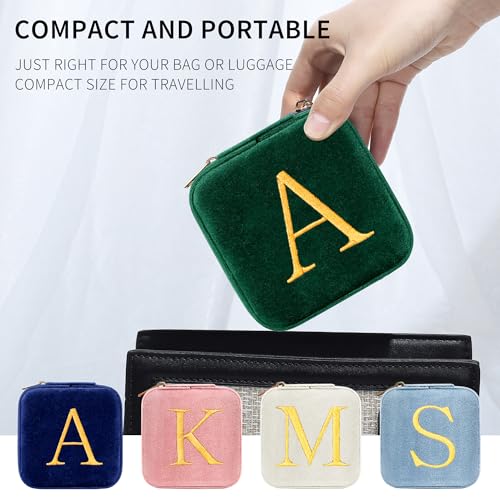 Parima Back to school Plush Velvet Jewelry Box - Personalized Monogram Travel Jewelry Case Organizer Jewelry Boxes for Women Birthday Mom Friends Teen Girls Teenage Gifts Idea - Letter C, Green - size: C