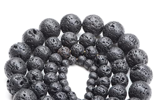 Bymitel 90 pcs Natural Genuine Real Round Loose Stone Beads Gemstone Spacers for Charm DIY Jewelry Making 15.5" per Strand 4mm (Black Volcanic Lava, 4mm) - color: Black Volcanic Lava, size: 4mm