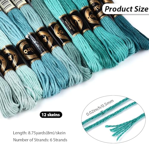 12 Skeins 6 Strands Green Embroidery Floss Thread Polyester Variegated Gradient Cross Stitch Threads Friendship Bracelets String Bulk for Jewelry Making Hand Sewing Knitting Stitching Crafts - color: Dark Green