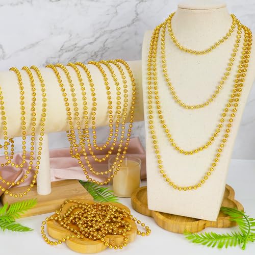 Huskein 100 PCS Mardi Gras Beads, 33" Gold Beads Necklaces, St Patricks Day Beads Necklaces Bulk, Round Beaded Parade Accessories Set, Gold Beads for Carnival Party Supplies - color: Gold