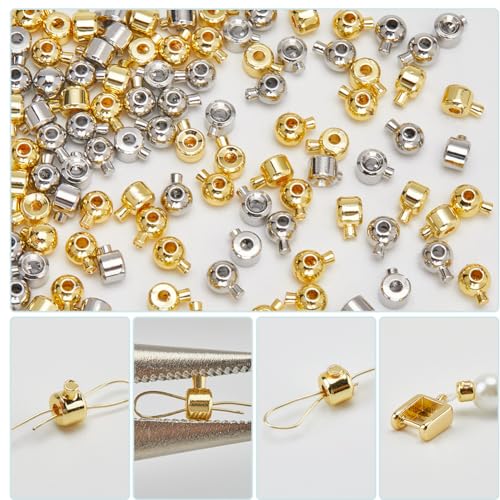 Beebeecraft 1 Box 100Pcs Crimp Beads for Jewelry Making 18K Gold & Platinum Plated Spacer Beads Ball Column Stopper Crimp Charms for Bracelet Necklace Ends Accessories - color: Tube & Round