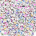 500PCS 4x7mm Acrylic Letter Beads E for Friendship Bracelets Jewelry Making, White Round Flat Acrylic with Colourful Alphabet Beads for DIY Crafts Bracelets Necklaces Key Chains Phone Lanyard - color: E(colourful on white)