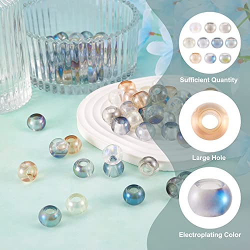 Cheriswelry 100Pcs 14mm Large Hole Electroplate Glass European Beads Transparent Rondelle Loose Spacer Beads 10 Colors DIY for Jewelry Making Crafts - color: Mixed Color*4-Rondelle