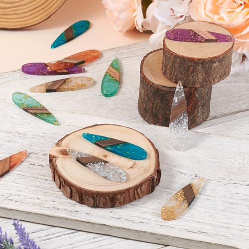 Beadthoven Transparent Teardrop Big Pendants for Jewelry Making, 12Pcs/6 Pairs Resin Wood Charms Glittery Crystal Pendants for Women Wood Earrings Necklace Bookmarks Making DIY Crafts Supplies - color: Colorful Drop Glittery