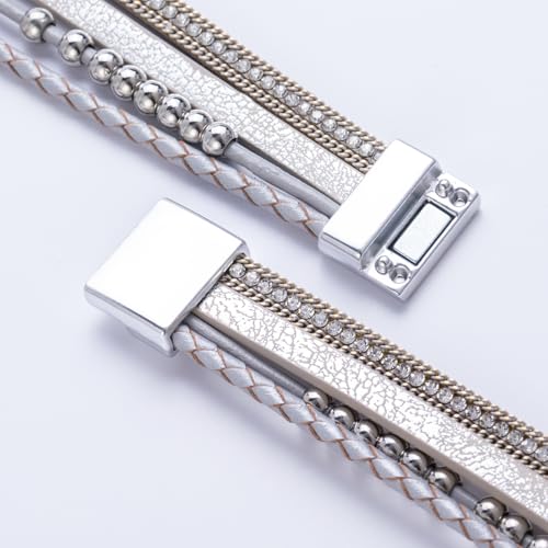 FANCY SHINY Mothers Day Gifts Boho Leather Wrap Bracelet Stackable Infinity Chunky Cuff Bracelets Western Hippie Outfits Jewelry Valentine Gifts for Women - color: Silver