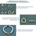 PH PandaHall 50 Sets 14K Gold Toggle Clasps, Flower Ring T-Bar Jewelry Clasps Tibetan Style Closure Gold Filled Clasp for Necklace Bracelet Jewelry Making DIY Craft, 5 Styles