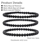 2/3-Pieces 4mm 6mm 8mm Natural Crystal Gemstone – Handmade Reiki Energy Healing Stretch Bracelets Jewelry for Yoga, Meditation, Unisex - color: 3 Pieces (BlackLava&BlackOnyx&MatteBlackAgate), size: 4mm