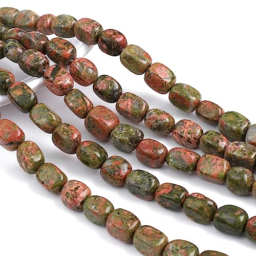 BEADIA Natural Unakite Cuboid Stone Loose Semi Gemstone Beads for Jewelry Making 8mmx12mm 38cm/Strand - color: Unakite, size: 8mm X 12mm