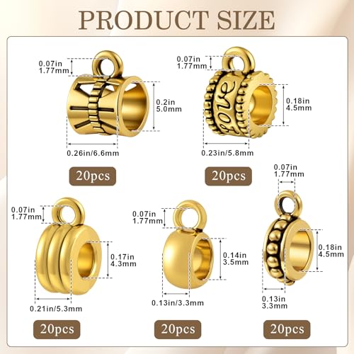 Joez Wonderful Links Bail Beads, Hypoallergenic Alloy Column Spacer Beads - color: Style A, 100 Gold