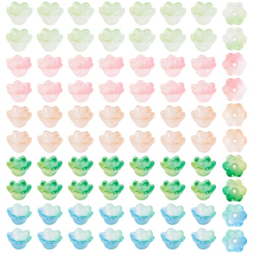 Beadthoven 200Pcs Flower Glass Bead Caps Transparent Glass Crystal Trumpet Lily Flower Beads Floral Loose Spacer Bead Charms for Bracelet Necklace Earring Jewelry Making - color: Trumpet-Colorful