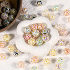 15Pcs Acrylic Beads Round 16mm UV Bead in Bead with Daisy Print Fit for DIY Jewelry Bracelet Necklace Keychain Beadable Pens Mobile Phone Chain Making Cute (Daisy-Mixed Color) - color: Daisy-Mixed color