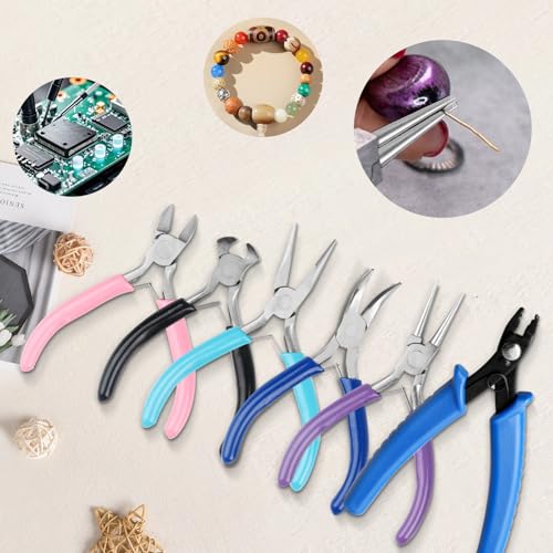 6 PcsJewelry Pliers Set, Include Needle Round Bent Nose Zipper Wire Cutter Looper Jewelry Pliersset, Wire Wrapping Tools for Jewelry Making Repair DIY Arts and Crafting, Jewelers Pliers Set - style: 6pcs-Mixed Color