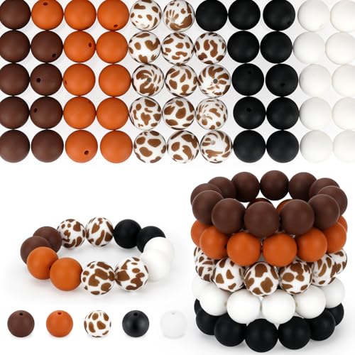 100 Pcs 15mm Silicone Beads for Keychain Making, Pink Gream Silicone Beads Bulk Round for Bracelets Pens Crafts Jewelry Making (Brown White) - color: Brown White